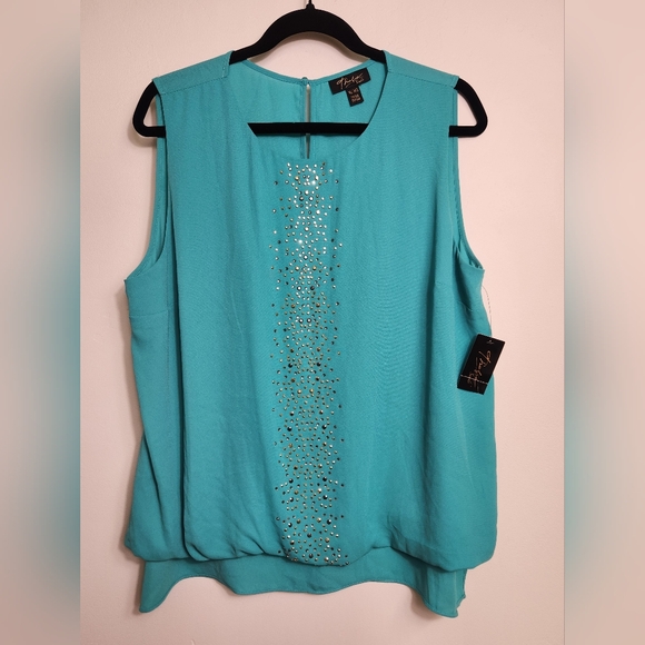 Thalia Sodi Turquoise Embellished Sleeveless Blouse Size XL.   #E03 - Picture 10 of 11